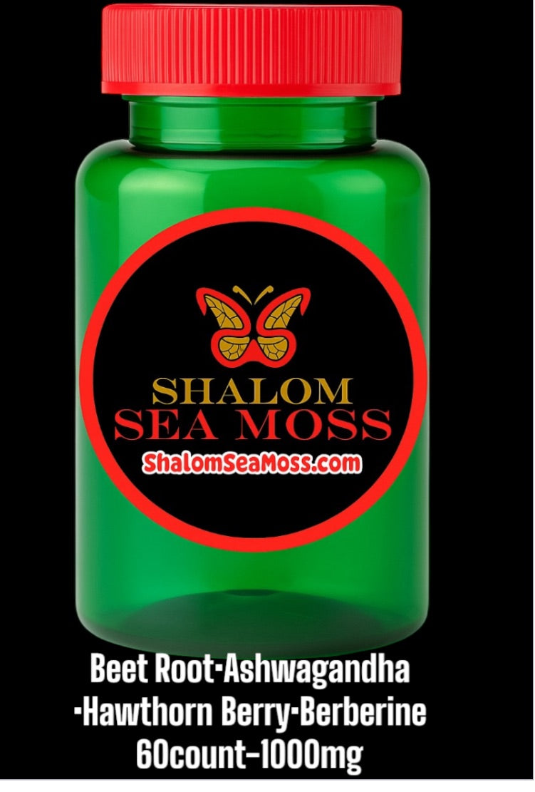 1 Pack Shalom Sea Moss: Beet Root, Ashwaghanda, Hawthorn Berry (60ct) (May help with Hypertension)