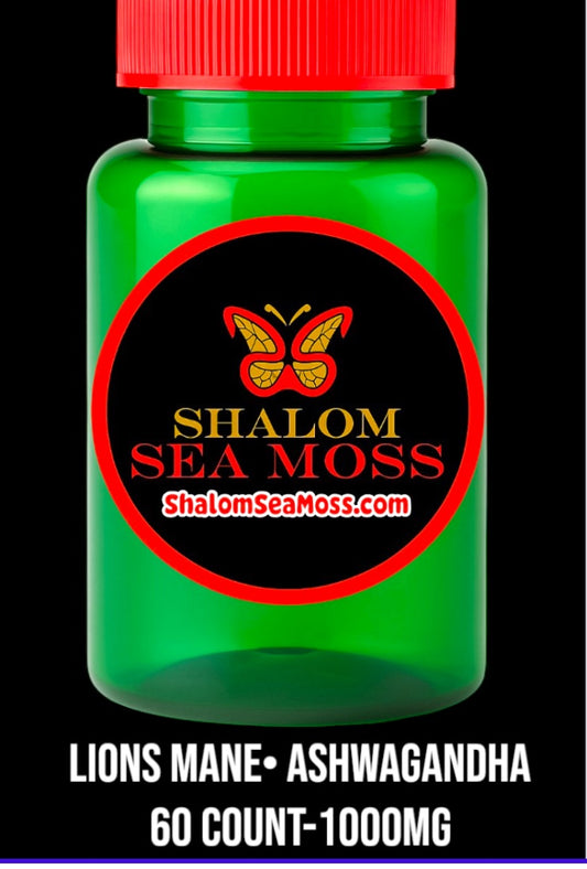 1 Pack of Shalom Sea Moss: Ashwaghanda and Lions Mane (60 Ct)(May help with Brain support, memory, stress)