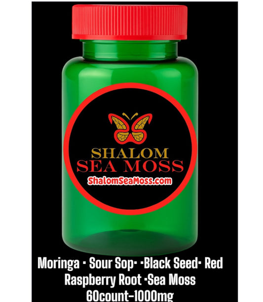 1 Pack of Shalom Sea Moss: Moringa, Soursop, Black Seed(60 ct)(May help with tumors and growth)